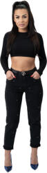 Pantaloni Chic Blugi Dama Mom Fit Negri Esther cu Strasuri negre