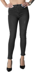 Pantaloni Chic Blugi Dama Semivatuiti Negri Skinny Elastici cu Talie inalta