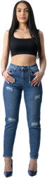Pantaloni Chic Blugi Dama Mom Fit Albastri cu Rupturi pe picior Evelyn