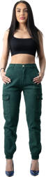 Pantaloni Chic Blugi Dama Verzi Cargo cu Buzunare Laterale si Talie Inalta