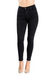 Pantaloni Chic Blugi Dama Negri SemiVatuiti elastici cu talie inalta conici