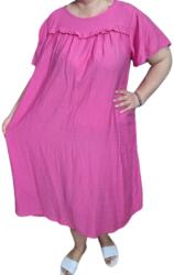 Pantaloni Chic Rochie Lunga din In Roz cu Mâneci Scurte - Mărime Mare 3XL