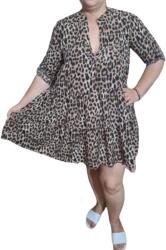 Pantaloni Chic Rochie Scurta din Matase cu Imprimeu Animal Print pentru Marimi Mari