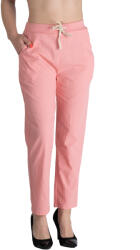 Pantaloni Chic Pantaloni Dama Din Panza Topita Bumbac Cu Siret In Talie, Roz, Marime Mare