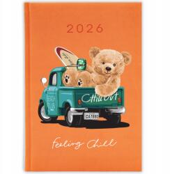 FunnyCase Naptár Narancssárga 2026 Határidőnapló Ajándék Vicces Chilout Teddy Bear Wz (KALENDARZ 2026 POMARAŃCZOWY CHILOUT TEDDY)