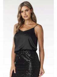 Awama V-nyakú szatén vállpántos felső, fekete, M