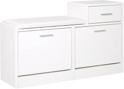 HomCom Dulap Pantofi cu Scaun Căptușit, 6 Perechi, 94.5x57x30cm, Lemn Granulat, Alb | Aosom Romania (837-014) Pantofar