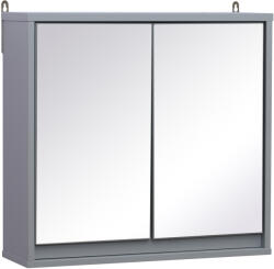 HomCom Dulapior de Baie de Perete cu Usa Dubla din Sticla cu Raft Reglabil, Gri, 48x14.5x45cm HOMCOM | Aosom Romania (834-172)