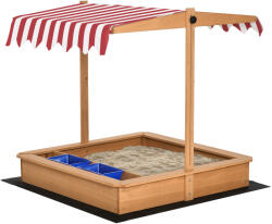 Outsunny Nisipar din Lemn pentru Copii cu Copertina Reglabila in Inaltime, 107.5x107.5x110cm | Aosom Romania (343-053)