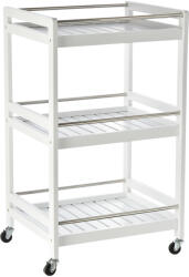 HOMCOM Cărucior de Bucătărie Alb, Lemn și Oțel Inox, 3 Etajere, 4 Roți, Design Modern și Funcțional | Aosom Romania (801-123WT)