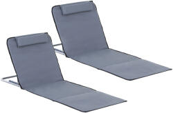 Outsunny Set de 2 Saltele de Plaja Outsunny, Pliabile cu Spatar Reglabil Gri | Aosom Romania (84B-455GY)