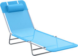 Outsunny sezlong pliabil cu spatar reglabil si perna, sezlong de gradina, plaja si camping, albastru | Aosom Romania (01-0338)