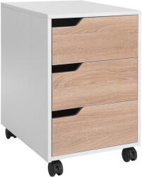 HomCom Comoda din MDF cu 3 Sertare si 4 roti cu rotatie de 360 ° (2 cu frane), pentru Birou sau Studio Alba si Lemn 31x37x7.2cm HOMCOM | Aosom Romania (836-048) Dulap arhivare