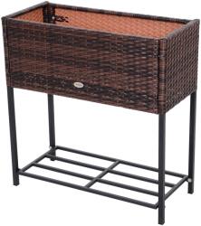Outsunny Ghiveci pentru Flori Exterior din Ratan cu Raft din Metal 70x30x72cm Maro | Aosom Romania (867-039)
