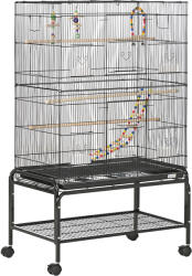 PawHut Colivie pentru Păsări cu Stinghii, Jucării, Recipiente Alimentare și Tavă Detașabilă, 79x49x133 cm, Negru | Aosom Romania (D10-090V00BK)