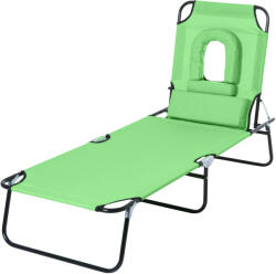 Outsunny Sezlong Pliabil cu Orificiu pentru Fata si Perne Outsunny, pentru Gradina, Plaja si Camping, Verde | Aosom Romania (84B-002GN)