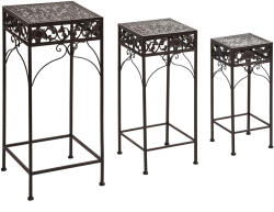Outsunny Set de 3 Scaune Suport pentru Plante, Design Clasic din Fier, Ideal pentru Decorul Grădinii, Maro | Aosom Romania (845-035)