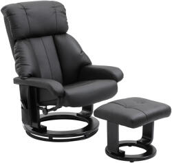 HOMCOM Fotoliu Rabatabil HOMCOM de Masaj cu Suport puf pentru picioare si Telecomanda, Capitonat cu Imitatie de piele, Negru | Aosom RO (700-008V02BK)