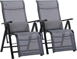 Outsunny Scaun Rabatabil de Gradina Zero Gravity Set 2 Piese cu Spatar Reglabil in 9 Pozitii si Perne, 65x70x111cm, Gri (84B-766)