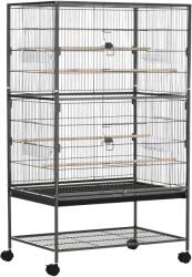 PawHut Cusca papagali de Interior din Otel si Lemn cu Tavă Detasabila, 4 Roți, Recipient pentru Alimente 78x52x132cm, Gri Inchis PawHut | Aosom Romania (D10-075CG)