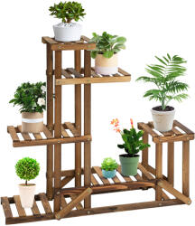 Outsunny Raft pentru Plante si Flori pe 6 Nivele Asimetric, Suport flori din Lemn pentru Gradina si Casa, Culoare Natur | Aosom Romania (845-521)