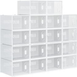 HomCom Dulap pentru pantofi modular cu orificii de ventilatie, 18 cuburi 28x36x21cm din plastic PP, alb si transparent | Aosom Romania (850-174V01) Pantofar
