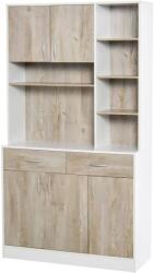 HOMCOM Bufet de Bucătărie Spațios, Dulap cu Sertare și Uși, Design Modern, 100x39x180 cm, Alb și Lemn Natural | Aosom Romania (835-260) Bufet