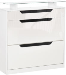 HomCom Suport pentru Pantofi cu 2 Sertare pentru 16 Perechi de Pantofi cu Etajeră Reglabilă și Raft din Sticlă, 89x23x96cm, Alb Lucios | Aosom Romania (837-164WT) Pantofar