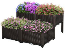 Outsunny Set 4 Ghivece Decorative din Rattan, Rezistente la UV și Apă, Polipropilenă, Maro, 40x40x44 cm | Aosom Romania (845-290V02)
