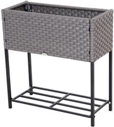 Outsunny Ghiveci pentru Flori din Ratan Sintetic cu Raft din Metal Decorativ 70x30x72 cm Gri | Aosom Romania (867-038)