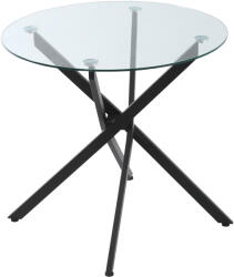 HomCom Masa Rotunda din Sticla si Picioare Incrucisate din Metal, Masuta Moderna pentru Sufragerie si Birou, 80x80x75cm, Negru (839-079)