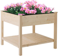 Outsunny Pat de Gradină pentru Flori, Ridicat, cu Husă de Protecție, 91x91x81 cm, Design din Lemn Natural | Aosom Romania (845-241)