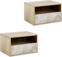 HOMCOM Set de 2 Noptiere Suspendate din Lemn cu Sertar și Raft Deschis, Design Modern, Gri și Lemn, Dimensiuni 45x35x27.5cm | Aosom Romania (831-478GY)