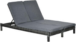 Outsunny Set Sezlong cu 2 locuri și 2 perne captusite, husa impermeabila, din PE Ratan, Cadru in otel, Gri 195x120x28cm Outsunny | Aosom Romania (862-023GY)