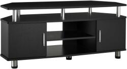 HomCom Comoda TV moderna HOMCOM, cu 2 compartimente inchise, raft, blat, benzi antiderapante, picioare din otel inox, din lemn, negru | Aosom Romania (833-324BK)