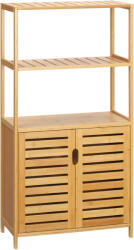 Kleankin Dulap de baie cu 2 rafturi deschise si dulap cu doua usi, din bambus cu usa cu clapeta, natural | Aosom Romania (834-508V00ND)