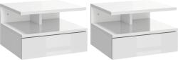 HOMCOM Set de 2 Noptiere Suspendate cu Raft Superior, Design Modern, Lemn, Alb Lucios, 35x32x22.5cm | Aosom Romania (831-338V00WT)