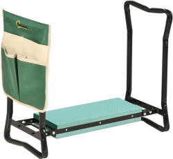 Outsunny Bancă de grădină 2 în 1 cu protecție pentru genunchi, pernuțe din spumă EVA și geantă pentru depozitare, 58x28x49 cm, Verde | Aosom Romania (845-335)