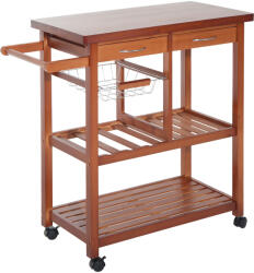 HOMCOM Cărucior de Bucătărie Multifuncțional cu 2 Sertare și 2 Coșuri, 4 Roți (2 cu Frâne), Lemn și Bambus, 81x38x85.5cm | Aosom Romania (05-0014)