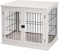 PawHut Casuta pentru Caini de Interior, Canisa pentru Animale din Lemn si Metal cu Usa Dubla, 58, 5 x 81 x 66 cm, Alba | Aosom Romania (D02-040WT)