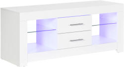 HomCom Comodă TV Modernă 55" cu LED RGB (12 Culori), Telecomandă Inclusă, Lemn cu Etajere din Sticlă, Dimensiune 120x40x50cm, Alb | Aosom Romania (839-531V92WT)