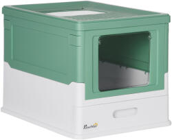 PawHut Litiera Pisici cu Tavă Detașabilă și 2 Uși, Spațiu Ascuns, 47.5x35.5x36.7cm, Verde | Aosom Romania (D31-061V00GN)