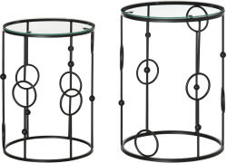 HomCom Set de 2 Măsuțe de Cafea Stivuibile din Metal și Sticlă Securizată, Design Modern Ø41x57cm și Ø36x51cm, Negru | Aosom România (833-674V00BK) Masa de cafea
