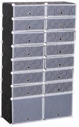 HomCom Organizator Pantofi Modular, 16 Cuburi, Ușor de Asamblat, Material PP, Design Modern, Alb și Negru, 95x37x160cm | Aosom Romania (837-017) Pantofar