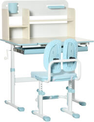 HOMCOM Set de birou si scaun cu inaltime reglabila Birou de scriere pentru copii masa de studiu pentru scoala cu raft | Aosom Romania (312-088V00BU)
