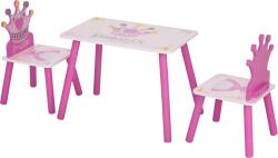 HOMCOM Set Masă și 2 Scaune cu Tematică de Prințese cu Spătare în Formă de Coroană, 55x34x42 cm, Roz | Aosom Romania (312-015)