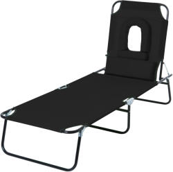 Outsunny Sezlong Pliabil Outsunny cu Orificiu pentru Fata si Perne, pentru Gradina, Plaja si Camping, Negru | Aosom Romania (84B-002BK)