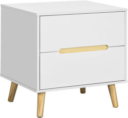 HOMCOM Noptieră Modernă cu 2 Sertare Masă Laterală Picioare Lemn Masiv pentru Dormitor sau Living 50x40x50.5cm | Aosom Romania (831-592V00WT)