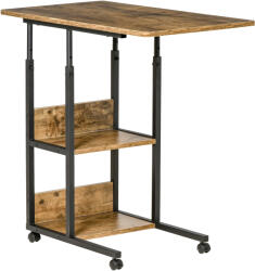 HOMCOM Măsuță de Sufragerie Noptieră Reglabilă în Înălțime Design Rustic Maro | Aosom Romania (839-290)