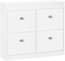 HomCom Dulap de Pantofi cu 4 Sertare, Deschidere Batantă și Etajeră Reglabilă, 98x24x83 cm, Alb | Aosom Romania (837-140) Pantofar